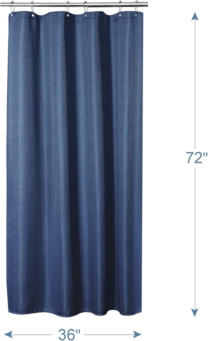 AmazerBath Navy Blue Waffle Shower Curtain Half Size, Stall Shower Curtain Fabric, Hotel Quality Bathroom Shower Curtains, 36 x 72 Inches