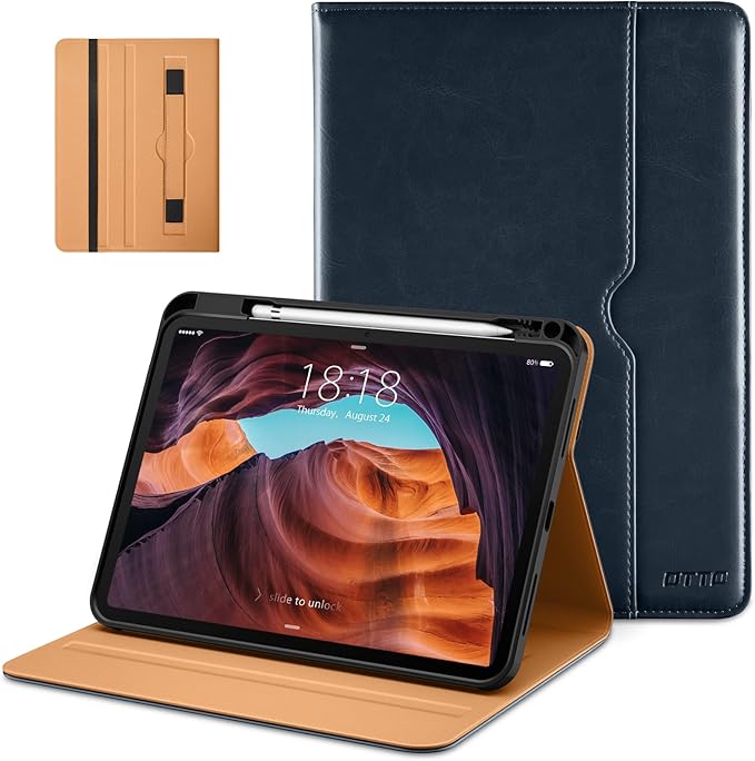 DTTO for iPad (A16) 11th Generation Case 11 Inch 2025, iPad 10th Generation Case 10.9 Inch 2022, Premium Leather Business Folio Stand Cover with Pencil Holder - Auto Wake/Sleep, Blue