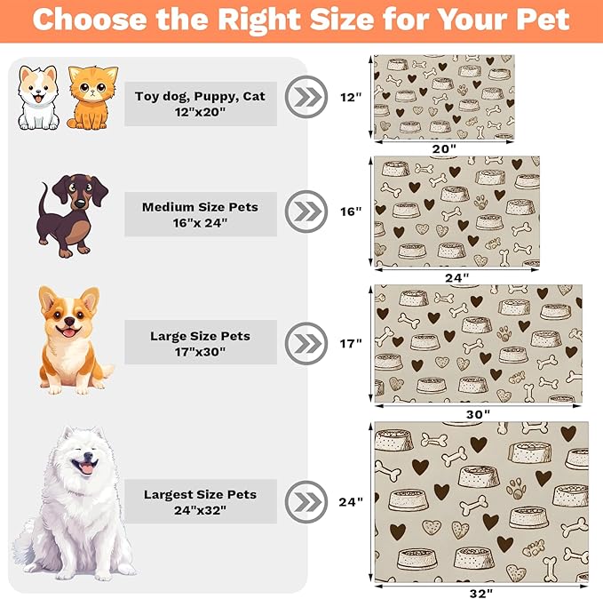 Eizlang Dog Cat Food Mat,12"x20" Inches Rapid Absorbent Pet Feeding Mat,Pets Placemat Water Bowl Mats with Rubber Backing,No Stains Cat Dog Feeding Mats Indoor,Pet Accessories Supplies,Brown Dogs Paw
