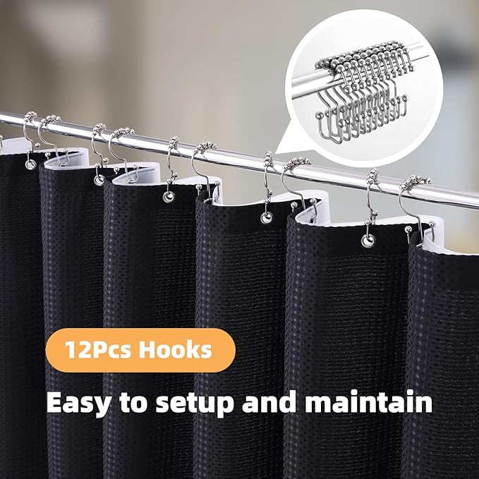 LaCyan 3 in 1 Waterproof Waffle Weave Shower Curtain and Clear Liner Set with 12 Stainless Steel Hooks Double Sided for Bathroom 72 Inches Heavy Duty Polyester Fabric Shower Curtains 72x84