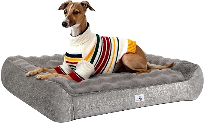 Welfibr XL Orthopedic Dog Bed Extra Large Dogs Bed, Thick Supportive Pet Couch with Sides, Dog Beds for Large Sized Dogs, Large Pet Sofa with Washable Removable Cover, Nonskid Bottom, Grey, 48"