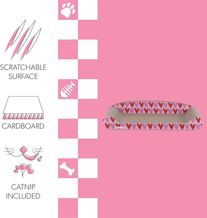 The LICKER Store CSR1004A Montego 27.5" Coastal Patterned Cardboard Lounge Bed Cat Scratcher with Catnip, Pink/Red