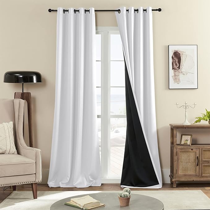 Rutterllow 100% Blackout Curtains 2 Panels, Full Shade 108 Inches Long Complete Drapes for Living Room, Thermal Insulated Bedroom Window Treatment Drapes (Cool Greyish White, 52x108 inch)
