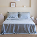 Simple&Opulence Belgian Linen Sheet Set Solid Color - 6 Pieces (1 Flat Sheet & 1 Fitted Sheet & 4 Pillowcases) 16" Deep Pocket Natural Flax Cotton Blended Soft Bedding - Dusty Blue, Queen Size