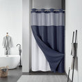 eachope Navy No Hook Waffle Weave Shower Curtain with snap-in Liner Replacement, 230GSM Waterproof Fabric Hotel Shower Curtain Set for Bathroom, Through Mesh Top Window,54Wx80H