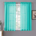 Tollpiz Sheer Curtains Living Room Linen Textured Curtain Sheers Light Filtering Voile Rod Pocket Curtains for Bedroom, 38 x 63 inches Long, Aqua Blue, Set of 2 Panels