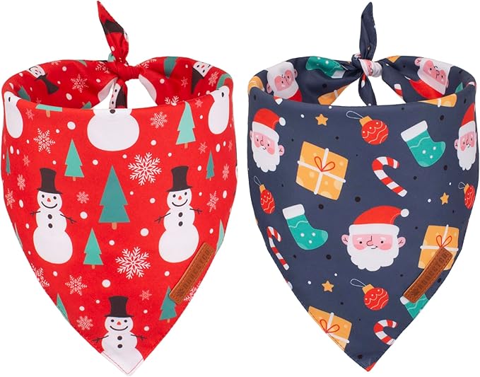 ADOGGYGO Christmas Dog Bandana, Snowman Santa Pet Scarf, Premium Durable Fabric, Adjustable Fit Christmas Bandanas for Medium Large Dogs Pets (Large)