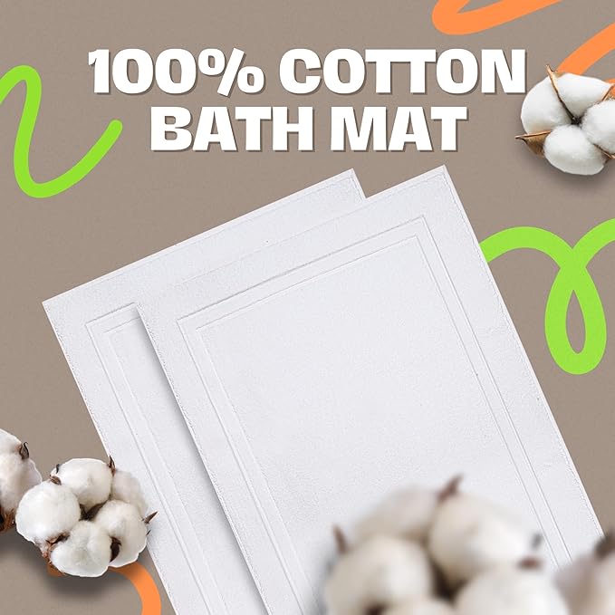 Infinitee Xclusives Premium Cotton Bath Mats for Bathroom – Pack of 2 | 34x22 Inches | Ultra Soft, Super Absorbent, Non-Slip, Machine Washable Mats (White) [Not a Rug]