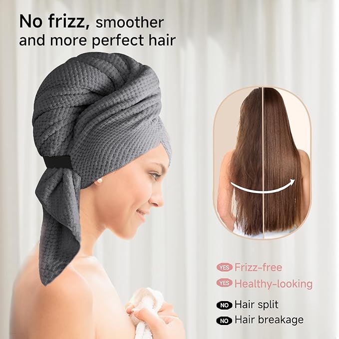 Netcken Large Microfiber Hair Towel for Women,Super Soft Anti Frizz & Quick Dry for Curly Hair,Ultra Absorbent Hair Wrap Towels for Long,Thick,Wet Hair 24x42 Inches (Grey)