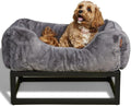 FUZI Elevated Dog Bed, Luxury Raised Dog Beds, Removable and Machine Washable Cover, Indoor/Outdoor Orthopedic Pet Bed, Dark Grey & Black Base Small 25.1x16.75x18
