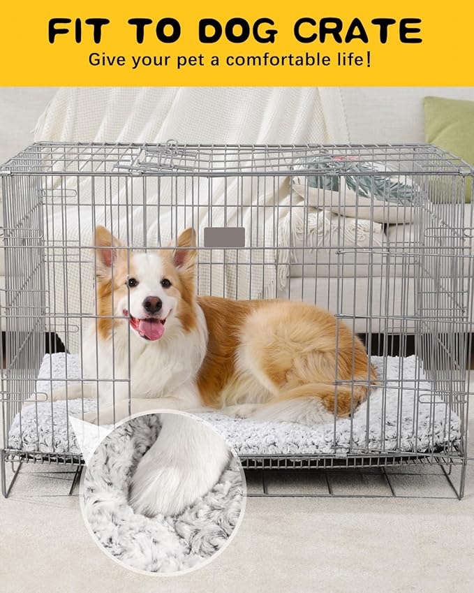 WAYIMPRESS Washable Dog Bed Crate Pad for Medium Large Size, Soft Kennel Pad Crate Mat for Dog Cage Anti-Slip Comfy Pet Bed,35" x 22",Gray