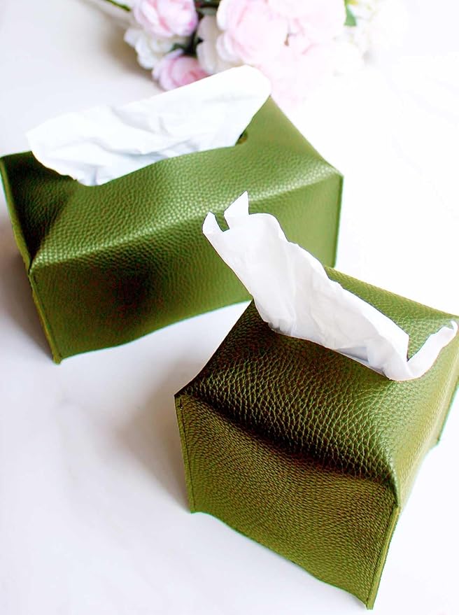 JESMINI Green Rectangular Tissue Box Cover - Plus Size Large, Faux Leather, Minimalist Style, 9.5x5x5 Inches