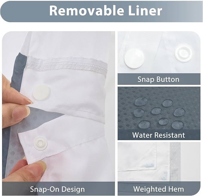 GICDSU No Hook Shower Curtain with Snap in Liner, Waffle Shower Curtain Set for Bathroom, Hotel Style with Semi-Sheer Top Window, Waterproof & Washable, Fog Blue, 71" W x 75" L