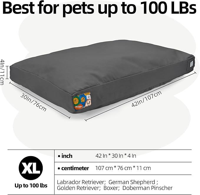 Sytopia 42'' Canvas Indestructible Outdoor Dog Bed with Waterproof Washable Removable Cover for Extra Large Dogs, Indoor and Patio Pet Pad, Dark Grey