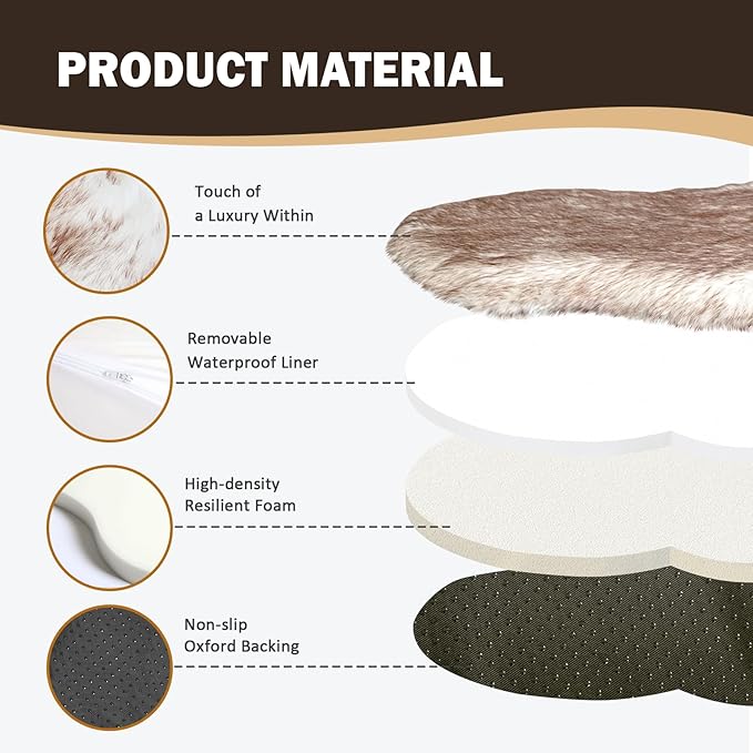 Welfibr Dog Rug Bed 100% Waterproof Luxury Faux Fur Dog Bed Medium Size Dog Orthopedic Dog Beds Comfy Fluffy Dog Rug Comfort Pet Beds with Removable Cover Washable Noiseless Dog Mat Non-Slip 40"