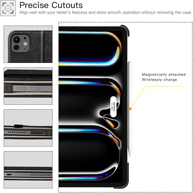 ZtotopCases for New iPad Pro 11 Inch Case 2024 (M4), Premium PU Leather Smart Cover with Auto Wake/Sleep,Multiple View Angles with Hand Strap and Pocket for iPad Pro 11 5th Gen,Black