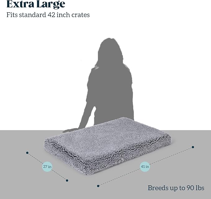 PELZIN Stoutwool 4" Indestructible Dog Bed - Orthopedic Chew Proof Dog Crate Pad - Fluffy Kennel Mat for Aggressive Chewers - Ideal for Large Breeds & Fits 42-Inch Crate - 41"x27", Charcoal