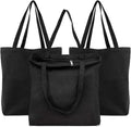 Segarty Black Canvas Tote Bag, 3 Packs 16x15 inch Canvas Bags with Zipper, 12Oz Heavy Duty Reusable Washable Grocery Shopping Bag with Handle, Blank Cotton Bags for Kids DIY Crafts Painting Bulk