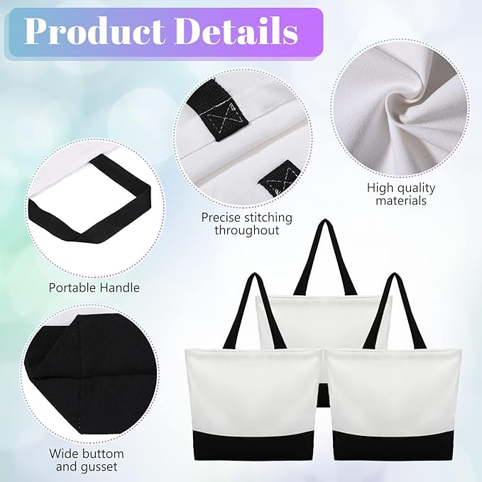 Reginary 16 Pieces Canvas Tote Bag Bulk Sublimation Blank Large Reusable Grocery Shopping Bags and Makeup Pouch Case with Zipper for Women DIY Gift Craft Cosmetic School Travel Supplies