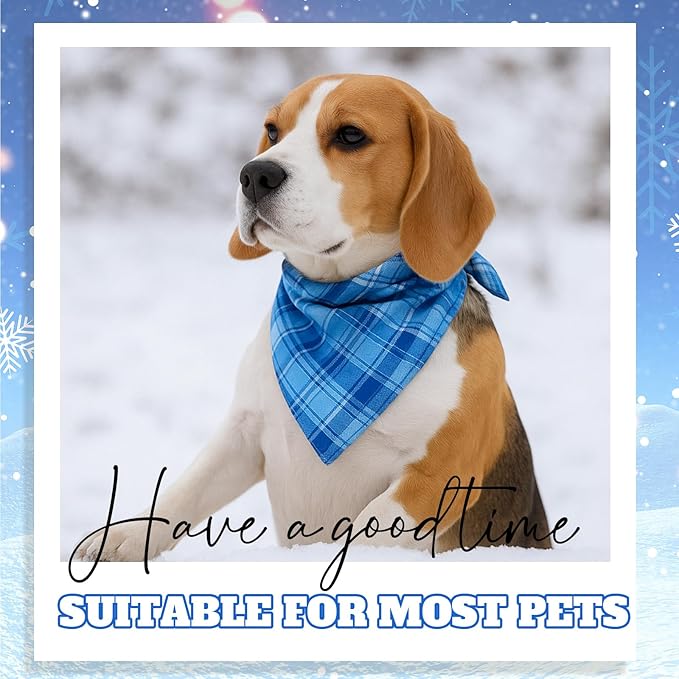 Abbylike 50 Pcs Winter Plaid Dog Bandanas Bulk Blue Bandanas for Dogs Triangle Kerchief Bibs Scarf Set for Pet Winter Costume Photo Props Accessories Pet Shops (25.6 x 17.7 x 17.7 Inch)