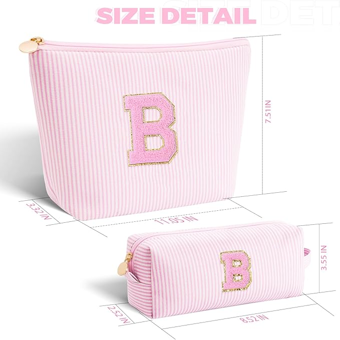 Btffitting Bridesmaid Gifts Wedding Day - Bridal Shower Gifts,Maid of Honor Gifts,Initials Makeup Bag Set Cosmetic Bag - Pink,B