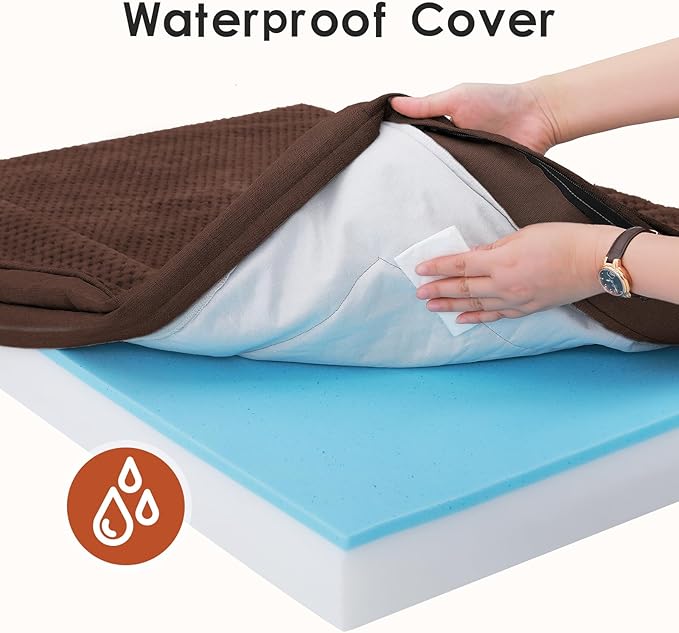 Rainmr Orthopedic Dog Beds for Large Dogs, Memory Foam Dog Beds Large Sized Dogs, Washable Removable Cover, Nonskid Bottom, Waterproof, for Indoor, Outdoor, Crate ＆ Car Use, 41x27x6 Inches, Brown Grey