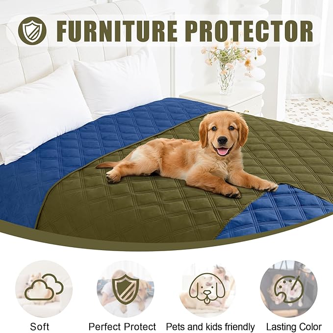 Smiry Waterproof Dog Bed Cover Blanket 52x82, Soft Reversible Pet Blanket, Washable Leakproof Cats Dogs Couch Cover for Sofa, Couch, Furniture, Lattice, Green/Navy