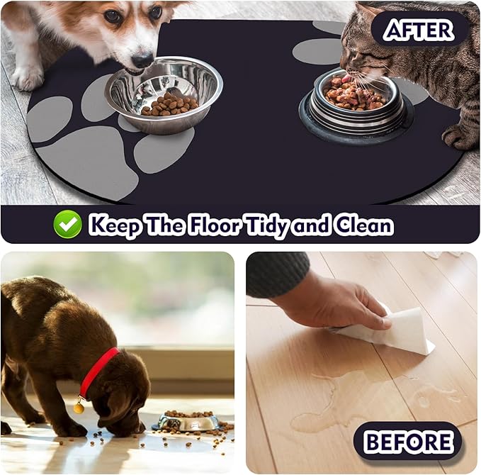 METEOROCK Large Pet Feeding Mat – 28''x17'' Absorbent Dog Mat for Food and Water, Easy Clean Cat Dog Water Bowl Mat, Non-Slip Pet Water Mat Protect Floor, Fit with Automatic Feeders and Double-Bowl
