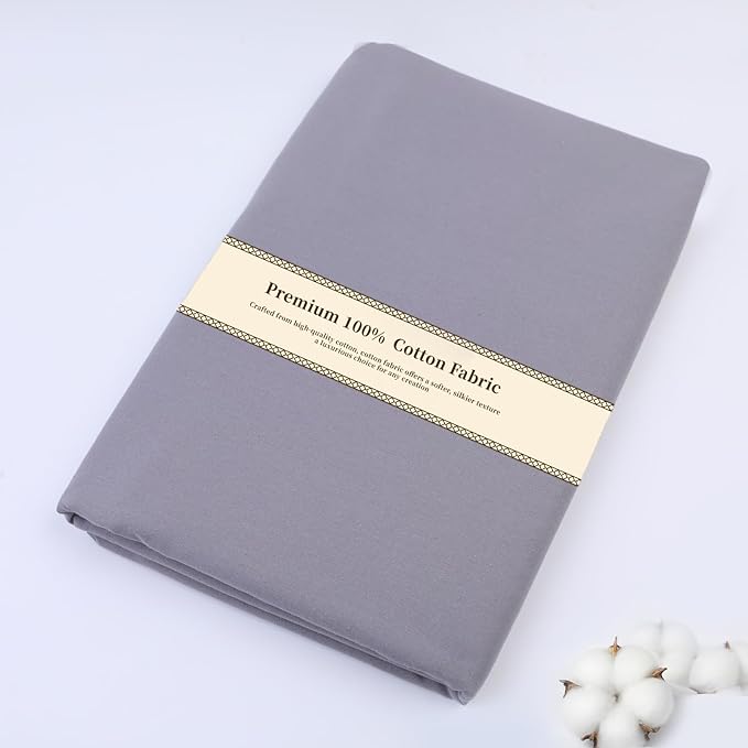 Cotton Fabric Natural Cotton Poplin Fabric by The Yard 100% Cotton, 59 Inches Wide Soft Embroidery Fabric Material for Quilting, Sewing, Crafts, Binding, Backing and Lining (Grey, 5 Yard)