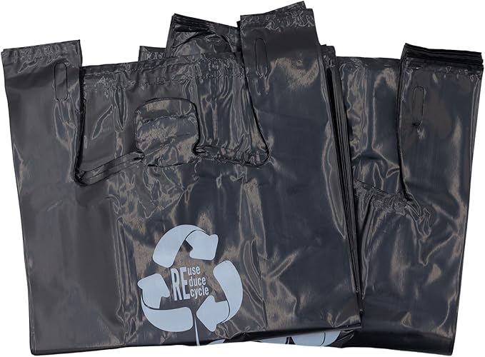 ASSUREPAK Black Reusable/Eco-Friendly LDPE T-Shirt - 1/6 BBL 11.5"X6.5"X21" - 200 Bags - 57 Micron (2.25 mil) - Black - BLKLD40REC225REUSE1221