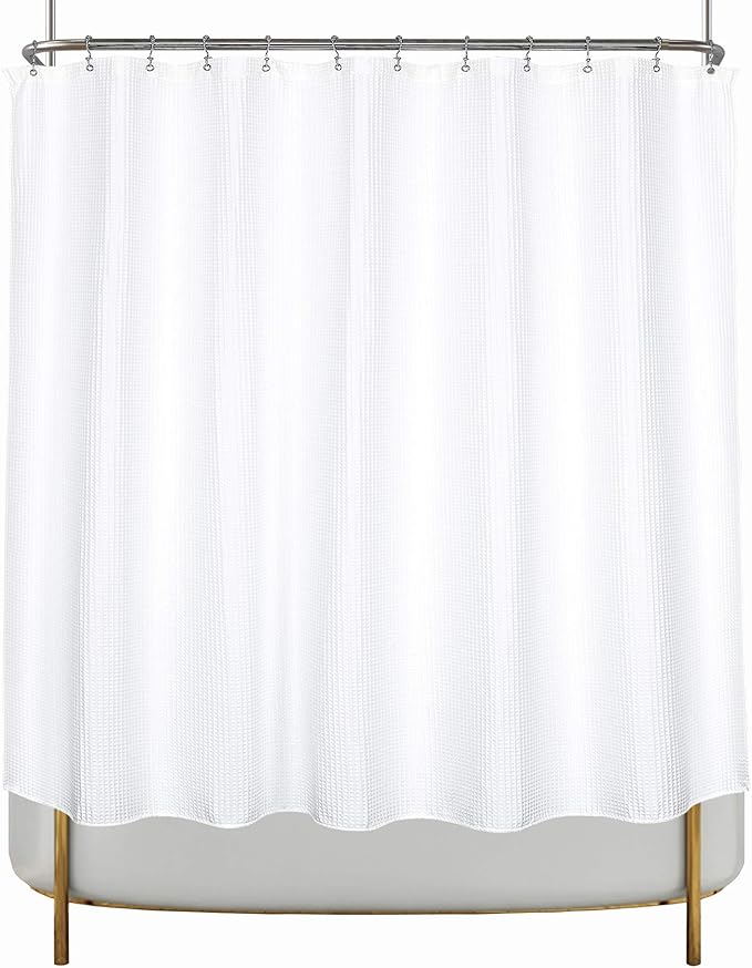 Barossa Design Clawfoot Tub Cotton Waffle Shower Curtain 180 x 70 Set with PEVA Liner and 36 Metal Hooks - White, Wrap-Around 180x70