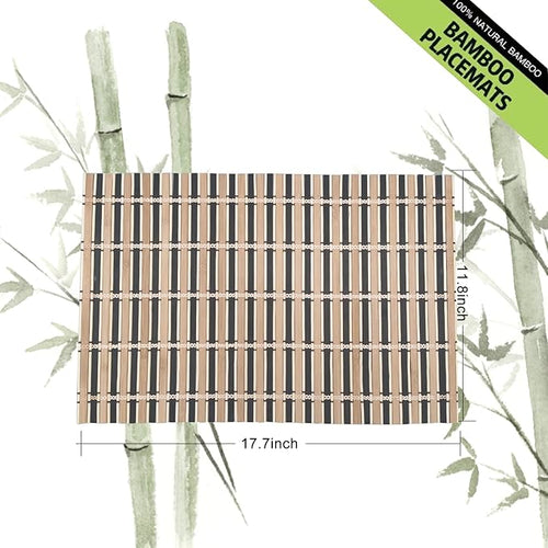 ANDSTAR Set of 8 Bamboo Slats Placemat Modern Placemats Natural Anti-Slip Bamboo Placemats Washable Heat-Resistant Table Mats for Kitchen Dinning Room Table Decor(Black)