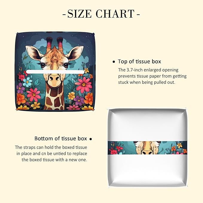 POIUBLE Giraffe with Flowers Tissue Box Cover Leather Tissue Box Holder Square Facial Paper Organizer Dispenser for Bathroom Kitchen Bedroom Vanity Countertop Night Stands