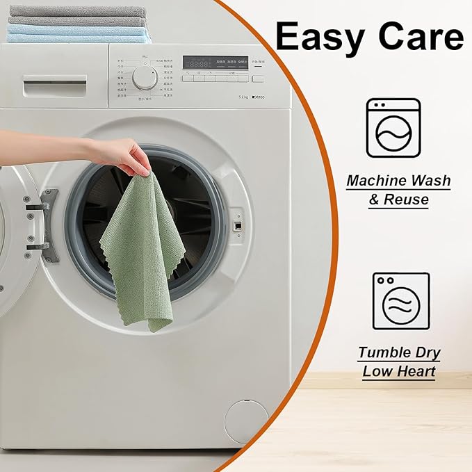 Tigona 80 Pack Microfiber Cleaning Cloth Roll,Lint Free Rags & Tear Away Reusable Towels Washable Scratch,Ultra Absorbent Dish Rags(12" x 12") for Car Kitchen Home Garage-Green
