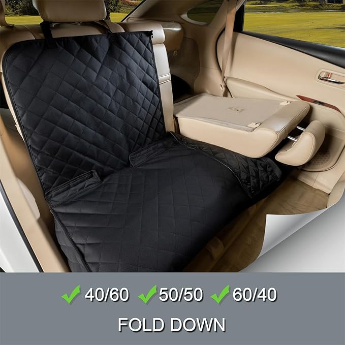YOVEEKLE Back Car Seat Cover for Dogs, Nonslip Waterproof Dog Car Seat Protector for Rear Bench Stays Securely in Place Fits for Vehicles & SUVs (All Black)