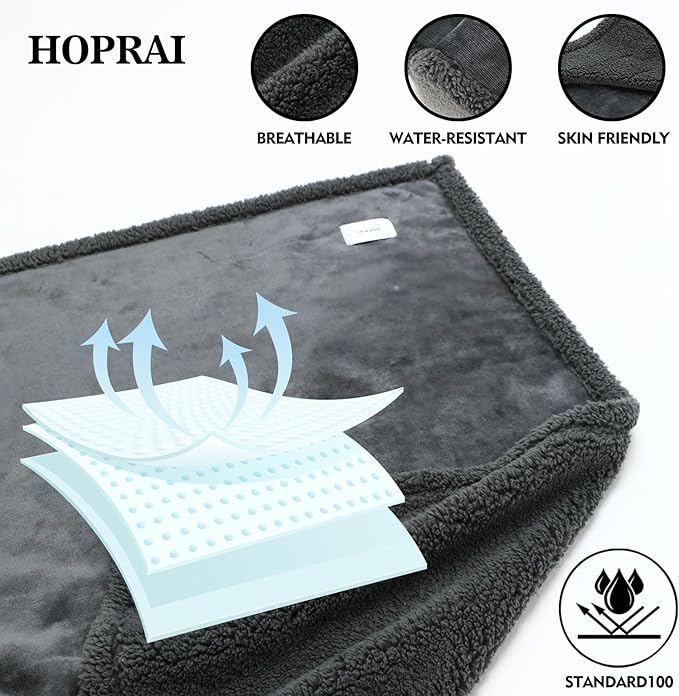 HOPRAI Dog Blanket, Waterproof Reversible Sherpa Fleece Throw Blanket, Furniture Cover for Bed, Couch, Sofa Protection from Liquid Pee and Pet Fur of Puppy, Cat (Gray S28*39inches)