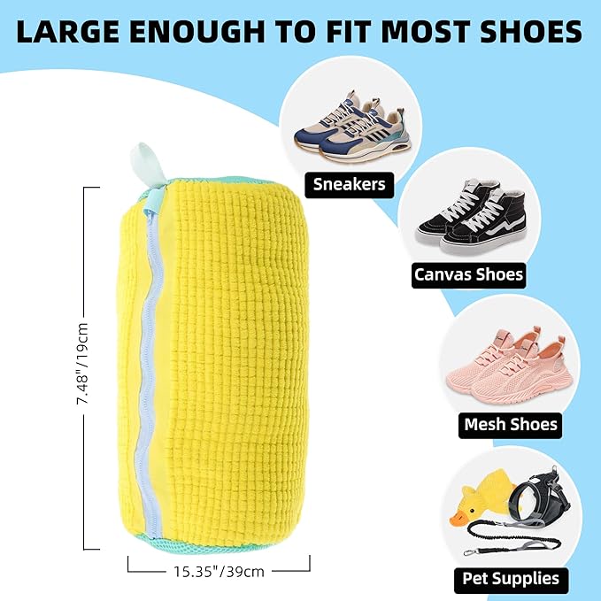 FurrPhunny 2Pcs Shoe Washing Machine Bag, Quick & Easy Cleaning, Laundry Shoe Bag for Washer and Dryer, Cleaning Bag for Sneaker & Most Shoe Types and Sizes (Yellow)