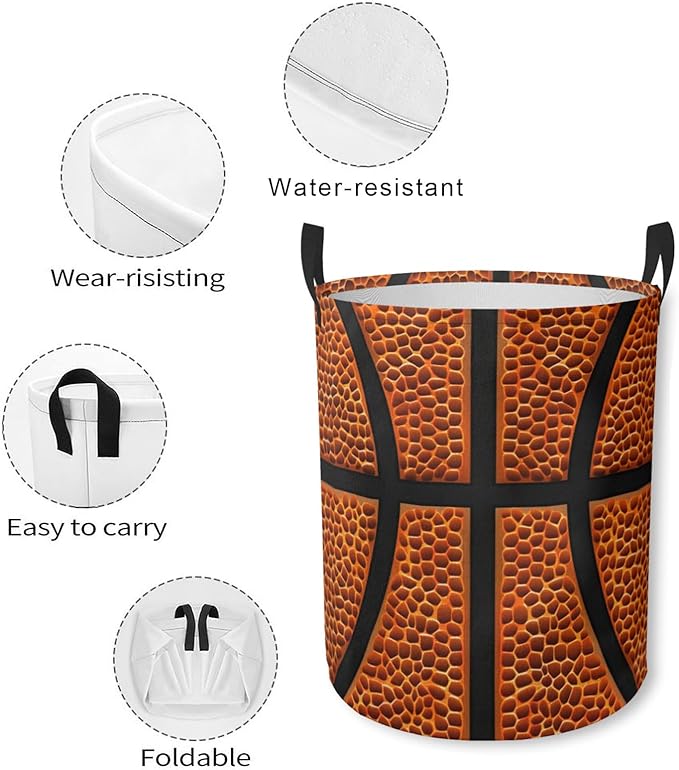 Laundry Basket Basketball Texture Collapsible Laundry Hamper with Handles Clothes Storage Bin for Household Bedroom Bathroom College Dorms