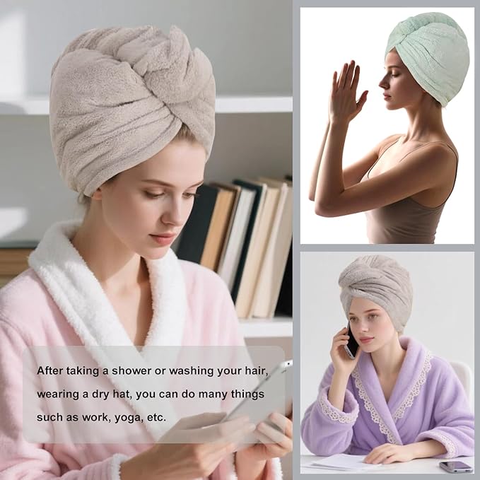 AGKXHDEC 2 Packs Single Layer Microfiber Hair Turbans - Drying Wrap for Women (Gray,Light Green)