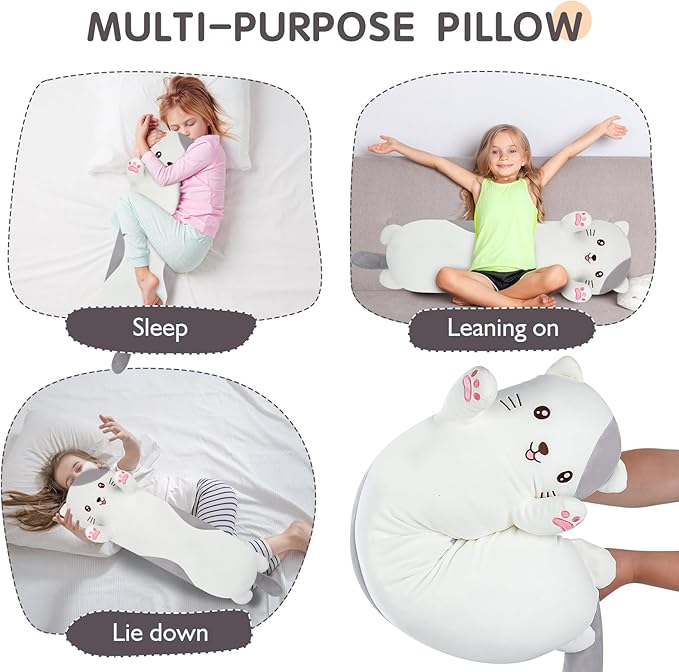Dalmao 44 inch Giant Cat Stuffed Long Body Pillow, Jumbo Cat Stuffed Animal, Soft Plush Toy Cuddle Plushies Gift for Kids Boys Girls Birthday