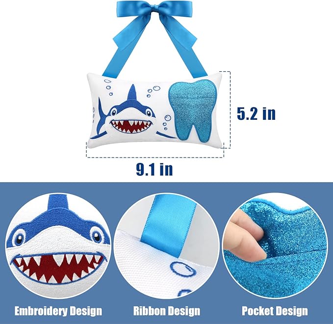 Malihome Tooth Fairy Pillow with Pocket for Girls and Boys Kids Tooth Pillow Toothfairy Gifts Tooth Keepsake Pouch 8.6 x 4.8 inches (for Boys)