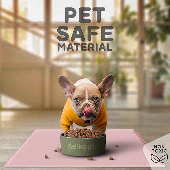PetHappily Dog Food Mat - Raised Edges Dogs Mat for Food and Water Prevent Spill, Waterproof Cat Food Mats Protect Floors, Easy Clean Dog Bowl Mats for Food and Water, Silicone Pet Food Tray