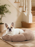 OhGeni 27 inches Calming Donut Dog & Cat Bed for Medium Pets, Warming Comfort Fluffy Short Pile Fur, Durable Machine Washable, Cute Round Bed for Puppy and Kitten, Camel