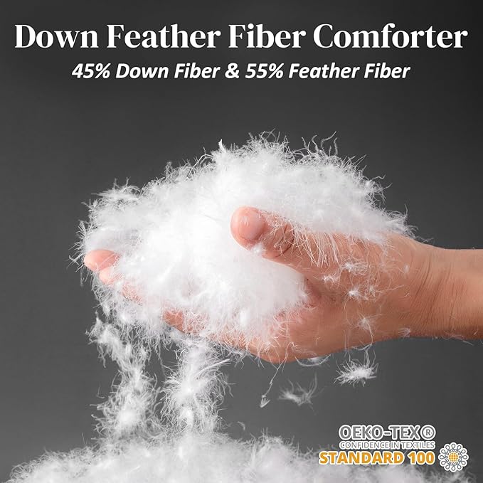 Dreamhood Down Feather Fiber Comforter Twin Size Fluffy Breathable Dark Grey Duvet Insert Ultra Soft All Season Luxury Bedding Comforter with Corner & Center Loops (68"x90")
