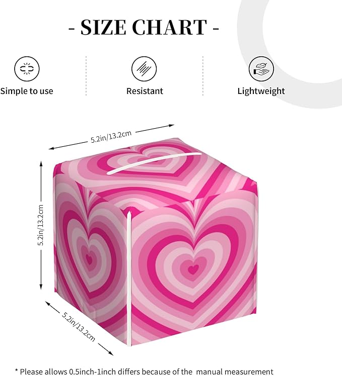 POIUBLE Tissue Box Holder Pink Heart Tissue Box Cover Square Leather Tissue Holder Organizer Portable Decorative Facial Paper Case for Home Office Bathroom Vanity Countertop
