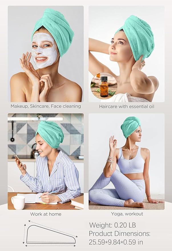 Hicober Microfiber Hair Turbans (3 Pack), Drying Hair Wrap Towels for Curly Women, Anti-Frizz (Green, Purple, Grey)