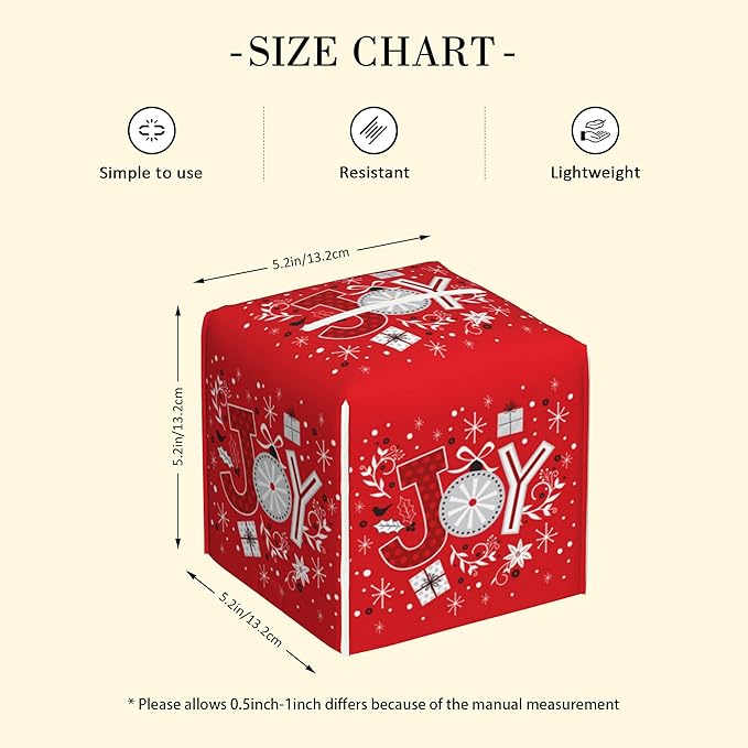 POIUBLE Snowflake Tissue Box Holder Merry Christmas Joy Words Tissue Box Cover Square Leather Tissue Holder Organizer Portable Decorative Facial Paper Case for Home Office Bathroom Vanity Countertop
