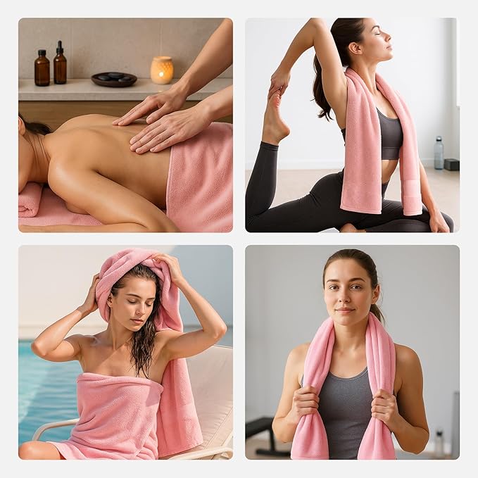 REDKISS Pink Towel Set of 8-100% Cotton Luxury Bath Towels Set for Bathroom, 600 GSM Highly Absorbent Bathroom Towel with 2 Large Bath Sheet, 2 Hand, 4 Washcloths, Pink Shower Towels for Dorm
