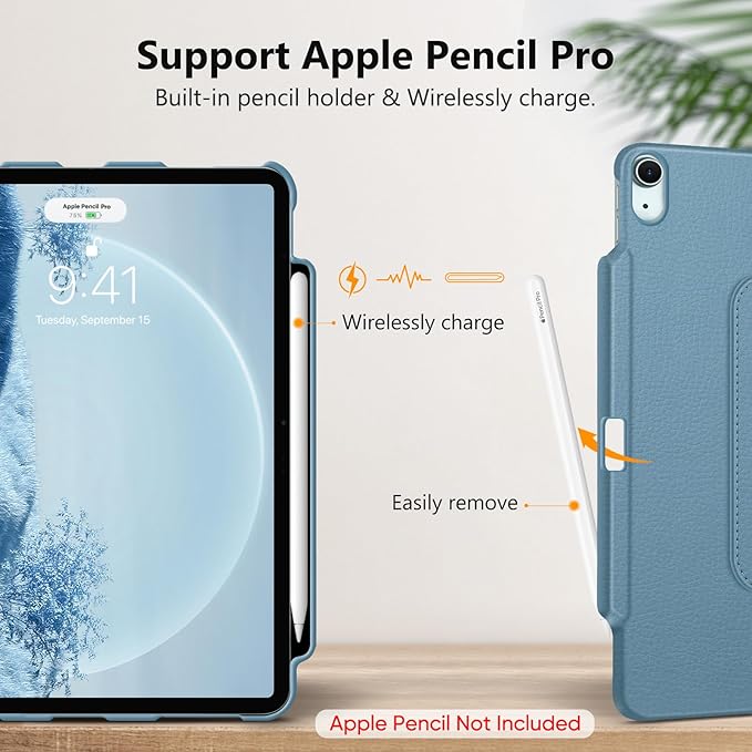 Fintie Rotating Case for iPad Air 13-inch (M3) 2025, (M2) 2024-360 Degree Swiveling Protective Stand Cover with Pencil Holder, Auto Wake/Sleep, Ocean Blue