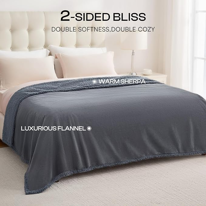 Luciphia Waterproof Bed Blanket Washable, Soft Sherpa Fleece Puppy Reversible Throw Blankets for Medium Large Dog Cat, Furniture Cover Protector Couch from Liquid Pee and Pet Fur, Light Grey,85" x 57"
